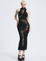 Edgy Black Cut out Dress Midi Dress