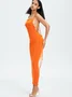 Y2k Orange Backless Dress Midi Dress