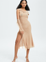 Punk Khaki Mesh Crossed front Dress Midi Dress