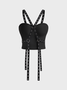 Metal Detail Lace Up Spaghetti Tight Plain Sleeveless Cami