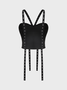 Metal Detail Lace Up Spaghetti Tight Plain Sleeveless Cami