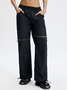 Cut Out Zipper Plain Straight Pants