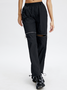 Cut Out Zipper Plain Straight Pants