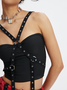 Metal Detail Lace Up Spaghetti Tight Plain Sleeveless Cami