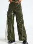 Pockets Lace Up Plain Pants