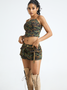 【Final Sale】Twill Cargo Patchwork Camo Top With Skirt Two-Piece Set