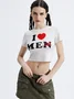 Y2K White Letter Crew Neck Top T-Shirt I Love Me