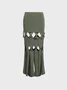 Twill Cutout Raw Edge Plain Maxi Skirt