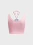 【Final Sale】Y2k Pink Hotfix rhinestone Color block Top Tank Top & Cami