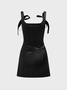 Tie Bow Spaghetti Plain Short Dress