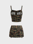 Twill Cargo Patchwork Camo Top With Skirt Two-Piece Set