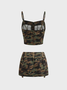 【Final Sale】Twill Cargo Patchwork Camo Top With Skirt Two-Piece Set