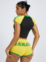 Jersey Jamaica Crew Neck Color Block Short Sleeve T-Shirt