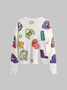 Knitted Crew Neck Star Pattern Long Sleeve Cardigan