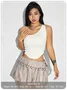 Jacquard Texture Lace Up One Shoulder Plain Crop Top