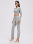 Crew Neck Long Sleeve Plain Top With Pants Two-Piece Set