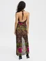 Side Slit Backless Halter Floral Sleeveless Maxi Dress