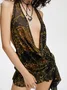 Backless asymmetrical design ruffles Halter Leopard Sleeveless Short Dress