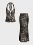 Cut Out Mesh Animal Print Top With Skirt Two-Piece Set