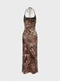 Halter Leopard Sleeveless Maxi Dress