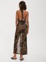 Side Slit Halter Leopard Sleeveless Maxi Dress