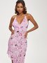 Backless Split Halter Floral Sleeveless Maxi Dress