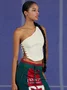 Jacquard Texture Lace Up One Shoulder Plain Crop Top