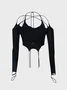 【Final Sale】Y2K Black Lace-Up Design Cut Out Irregular Hem Top Women Top