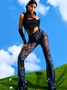 Edgy Black Mesh Asymmetrical Design Tiered Design Cyberpunk Top Women Top
