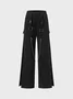 Street Black Side Slit Cut Out Metal Chain Bottom Pants