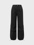 Street Black Cargo Drawstring Bottom Pants