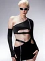 【Final Sale】Edgy Black 3M Asymmetrical Design Cyberpunk Top Women Top