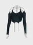 【Final Sale】Y2K Black Lace-Up Design Cut Out Irregular Hem Top Women Top