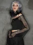 【Final Sale】Punk Black Lace Up Patchwork Mesh Halloween Top Women Top