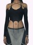 【Final Sale】Y2K Black Lace-Up Design Cut Out Irregular Hem Top Women Top