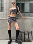 Y2K Basics Gray Color Block Metal Two-Piece Set