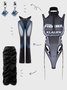 Edgy Gray Letter Lace Up Zip Cyberpunk Bodysuit