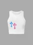 Y2K White Cross embroidery Basic Top Tank Top & Cami