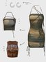 Y2K Army Green Tie-Up Tie Dye Dress Mini Dress