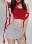 Y2k Red Ruffles 3D rose Top Women Top