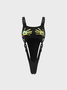 Street Black Body print Buckle Cyberpunk Bodysuit