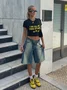 Street Black Letter print Star Top T-Shirt