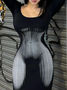 【Final Sale】Crew Neck Human Body Long Sleeve Maxi Dress