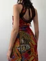 Cut Out Backless Crew Neck Ethnic Sleeveless Maxi Dress