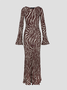 Crew Neck Floral Chiffon Long Sleeve Maxi Dress