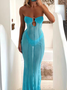 mesh cut out Strapless Plain Sleeveless Maxi Dress