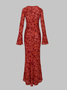 Crew Neck Floral Chiffon Long Sleeve Maxi Dress