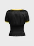 Jersey V Neck Color Block Short Sleeve T-shirt