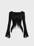 Jersey V Neck Plain Long Sleeve Blouse