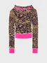 Jersey Leopard Color Block Coat With Pants Two-Piece Set